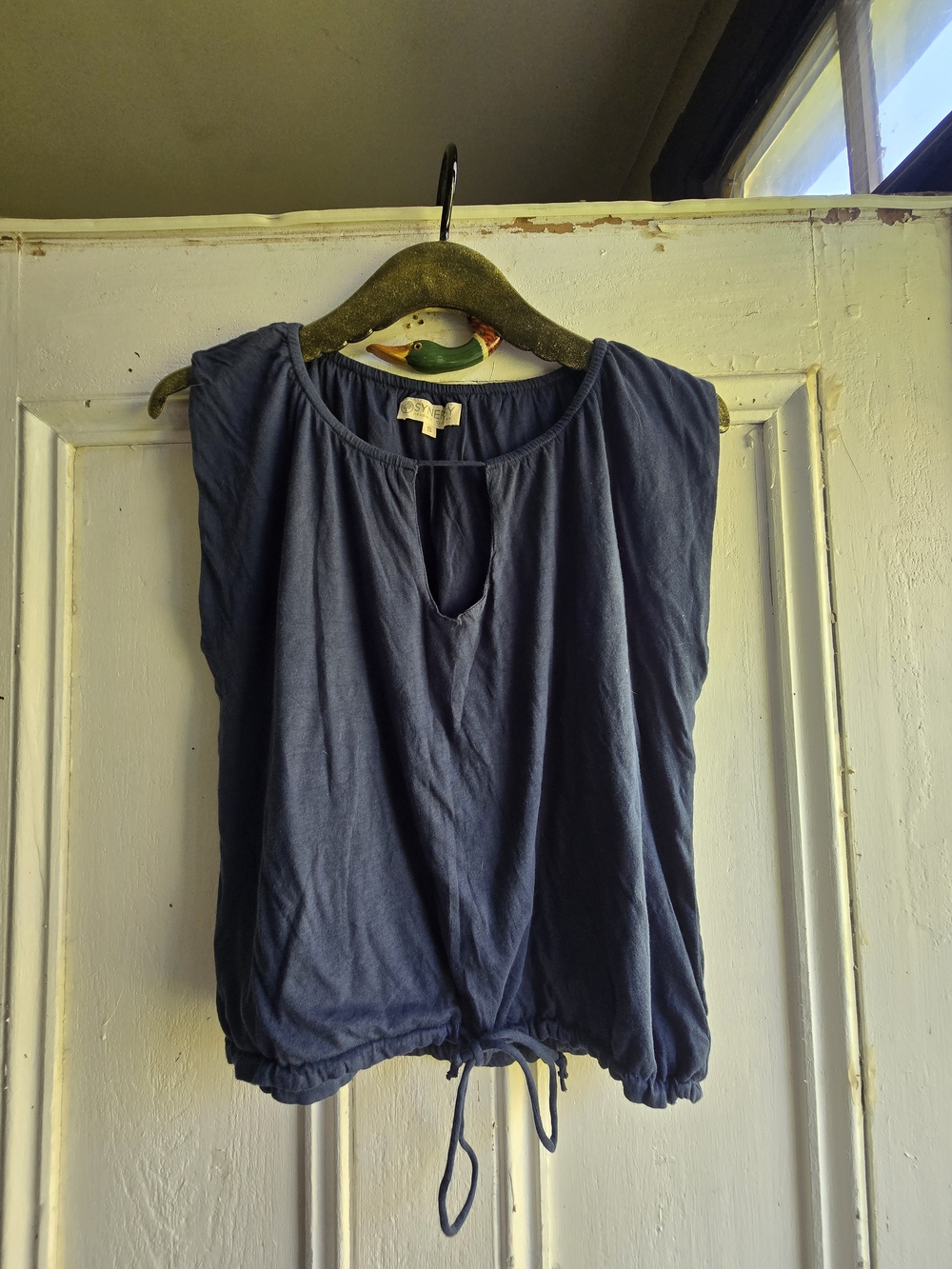 Synergy Organic Women's Navy Blue Sleeveless Drawstring Top